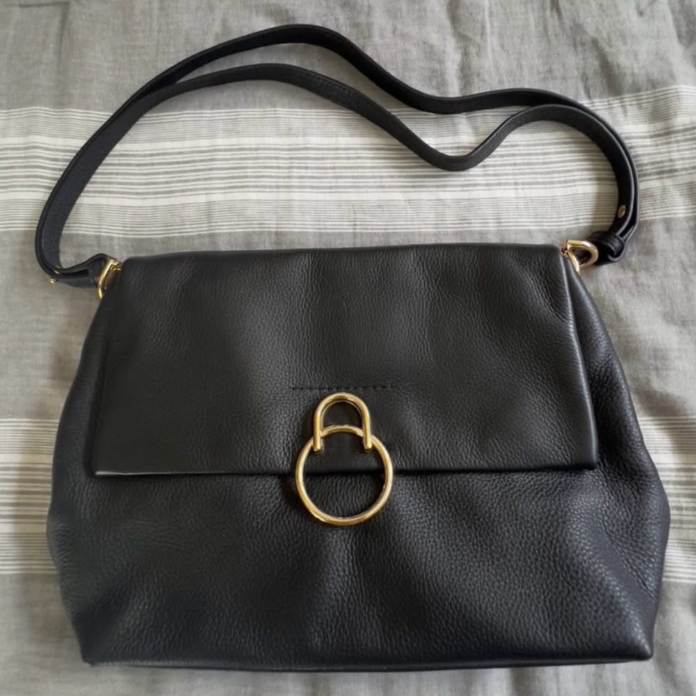 Vince Camuto Black Pebbled Leather Foldover Purse Bag RARELY USED